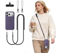 Casecret Cordon Telephone Portable Sangle Téléphone Universelle Adjustable avec 2 Charmes Chat Patch et Crochet 360° Anti-Chute et Anti-Vol pour iPhone 17/17 Pro/17 Pro Max/17 Air Toutes Coques Noir