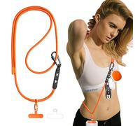 Casecret Cordon Telephone Portable Tour de Cou Universelle avec 2 Patches Mousqueton Collier de Longe Porte-clés Sangles Réglables en Nylon pour iPhone 17 Pro 16 Samsung Sport Voyage Outdoor Orange