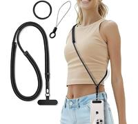 Casecret Cordon Telephone Portable Tour de Cou Universelle avec Patch Collier de Longe Porte-clés Sangles réglables en Nylon pour iPhone 17 Pro 16 Samsung Sport, Voyage, Outdoor Homme Femme Noir