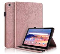 CaseFun Coque pour Huawei Mediapad T5 10 Motif Arbre de la Vie PU Cuir Flip Housse Étui Portefeuille Cover Case avec TPU Silicone Carte de Slot, Or Rose