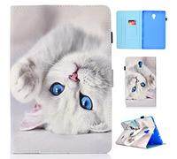 CaseFun Coque pour Samsung Galaxy Tab A 10.5 2018 SM-T590/T595 Etui Case Cover Housse de Protection Multi Angles avec Auto Réveil/Sommeil et Carte de Documents Pocket Blanc Chat