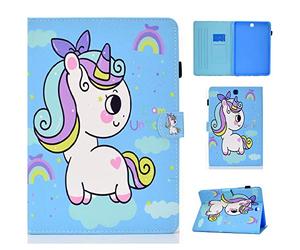 CaseFun Coque pour Samsung Galaxy Tab A 9.7 T550/T555 Etui de Protection Case Cover Multi Angles avec Auto Réveil/Sommeil et Carte de Documents Pocket Licorne