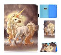 CaseFun Coque pour Samsung Galaxy Tab S6 Lite 10.4 P610/P615 Etui Case Cover de Protection Multi Angles avec Auto Réveil/Sommeil et Carte de Documents Pocket Licorne