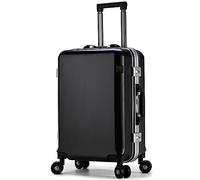 CASEGO Valise de Chariot à Cadre en Aluminium 24 Pouces Roue Universelle de Grande capacité matériau PC Anti-Rayures et résistant à l'usure Caisse d'embarquement (Black 22 inch)