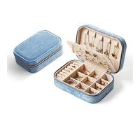 CASEGRACE Boîte à bijoux de voyage en velours pelucheux, étui à bijoux portable pour femmes et filles, boîte de présentation à bijoux double couche pour collier, boucles d'oreilles, bagues, bracelets,