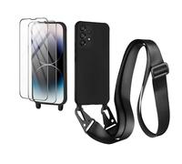 CaseLover Coque avec Cordon pour Samsung Galaxy A52S 5G/A52 5G/4G, Coque de Cellulaire Corde Silicone Étui avec 2 Protections d'écran avec Réglable Collier Téléphone Chaîne Lanyard Case Housse, Noir