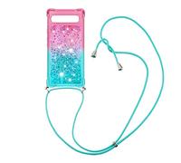 CaseLover Coque Collier Compatible avec Google Pixel 7A, Mince Liquide Paillette Silicone TPU Housse Étui de Téléphone avec Cordon Collier Tour de Cou Lanière Coque pour Google Pixel 7A, Rose Vert