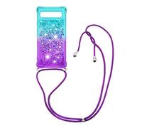 CaseLover Coque Collier Compatible avec Google Pixel 7A, Mince Liquide Paillette Silicone TPU Housse Étui de Téléphone avec Cordon Collier Tour de Cou Lanière Coque pour Google Pixel 7A, Violet Vert