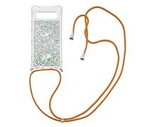 CaseLover Coque Collier Compatible avec Google Pixel 7A, Mince Liquide Paillette Silicone TPU Housse Étui de Téléphone avec Cordon Collier Tour de Cou Lanière Coque pour Google Pixel 7A, Argent