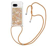 CaseLover Coque Collier Compatible avec Google Pixel 8A, Mince Liquide Paillette Silicone TPU Housse Étui de Téléphone avec Cordon Collier Tour de Cou Lanière Coque pour Google Pixel 8A, d'or