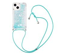 CaseLover Coque Collier Compatible avec iPhone 13 Mini, Mince Liquide Paillette Silicone TPU Premium Housse Étui de Téléphone avec Cordon Collier Tour de Cou Lanière pour iPhone 13 Mini, Bleu Argent