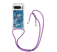 CaseLover Coque Collier Compatible Google Pixel 8 Pro, Mince Liquide Paillette Silicone TPU Housse Étui de Téléphone avec Cordon Collier Tour de Cou Lanière Coque pour Google Pixel 8 Pro, Bleu