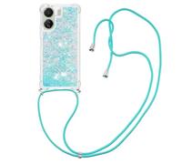 CaseLover Coque Collier Compatible Xiaomi Redmi 13C 4G/Xiaomi Poco C65, Liquide Paillette Silicone Housse Étui de Téléphone avec Cordon Collier Tour de Cou Lanière Coque pour Redmi 13C, Bleu Argent