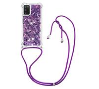 CaseLover Coque Collier pour Samsung Galaxy A03S, Ultra Mince Liquide Paillette Silicone Premium Housse Étui de Téléphone avec Cordon Collier Tour de Cou Lanière pour Samsung A03S/A02S, Violet
