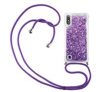 CaseLover Coque Collier pour Samsung Galaxy A10, Ultra Mince Liquide Paillette Silicone TPU Premium Housse Étui de Téléphone avec Cordon Collier Tour de Cou Lanière pour Samsung Galaxy A10, Violet