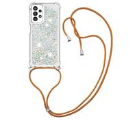 CaseLover Coque Collier pour Samsung Galaxy A13 4G, Ultra Mince Liquide Paillette Silicone Housse Étui de Téléphone avec Cordon Collier Tour de Cou Lanière Coque pour Samsung A13 Lite, Argent