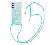 CaseLover Coque Collier pour Samsung Galaxy A15 5G/4G, Ultra Mince Liquide Paillette Silicone TPU Housse Étui de Téléphone avec Cordon Collier Tour de Cou Lanière Coque pour Samsung A15, Bleu Argent