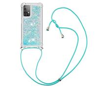 CaseLover Coque Collier pour Samsung Galaxy A52 5G, Ultra Mince Liquide Paillette Silicone TPU Premium Housse Étui de Téléphone avec Cordon Collier Tour de Cou Lanière pour Samsung A52, Bleu Argent