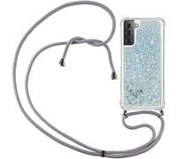 CaseLover Coque Collier pour Samsung Galaxy S22 Plus 5G, Ultra Mince Liquide Paillette Silicone Housse Étui de Téléphone avec Cordon Collier Tour de Cou Lanière pour Coque Samsung S22+ 5G, Argent