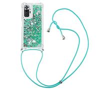 CaseLover Coque Collier pour Xiaomi Redmi Note 10 Pro, Liquide Paillette Silicone TPU Premium Housse Étui de Téléphone avec Cordon Collier Tour de Cou Lanière pour Redmi Note 10 Pro Max, Vert