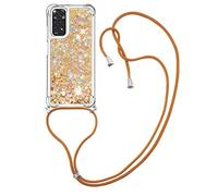 CaseLover Coque Collier pour Xiaomi Redmi Note 11 4G/Note 11S 4G, Liquide Paillette Silicone TPU Housse Étui de Téléphone avec Cordon Collier Tour de Lanière Coque pour Redmi Note 11S 4G, d'or