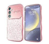CaseLover Coque pour Samsung Galaxy S24 Plus 5G Glitter, Étui avec Plaque Paillettes de Motif Léopard, Coque de Vagues Forme Bou Silicone Galvanisé Sparkle Antichoc Housse pour S24+, Or Rose