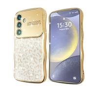 CaseLover Coque pour Samsung Galaxy S25 Plus 5G Glitter, Étui avec Plaque Paillettes de Motif Léopard, Coque de Vagues Forme Bou Silicone Galvanisé Sparkle Antichoc Housse pour S25+, Or