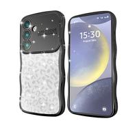 CaseLover Coque pour Samsung Galaxy S25 Plus 5G Glitter, Étui avec Plaque Paillettes de Motif Léopard, Coque de Vagues Forme Bou Silicone Galvanisé Sparkle Antichoc Housse pour S25+, Noir