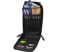 Casemaster Mini Pro Étui en Similicuir pour 6 fléchettes, Pointe en Acier ou Pointe Souple, avec revêtement Fin Imitation Cuir et Poches intégrées pour Vols, tiges et Pointes Noir