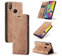 Caseme Coque pour Samsung Galaxy M20,Etui Protection Housse Premium en Cuir PU, [Emplacements Cartes], Pochette Flip Case - Marron