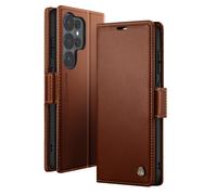 Etui Portefeuille pour Galaxy S26 Ultra Anti-RFID Effet Cuir Brillant Marron foncé