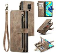 CaseMe Housses pour Xiaomi Redmi Note 9 Pro Max/9 Pro/9S Étui Portefeuille avec Support, PU TPU Coque avec Fermeture Magnétique - Fentes pour Cartes et Billets - Poche zippée et Cadre Photo (Brun)