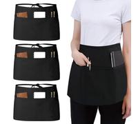 Casenly 3 Pièces Demi Tablier, Noir Tablier Court Service avec Poche, Cuisine Demi Tablier Unisexe, Court Demi-Taille avec Sangle Réglable Pour Restaurant, Cafés, Bistro