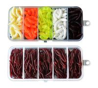 Casenly 350 Pièces Silicone Leurre de Pêche en Plastique, Leurres de Pêche Simulation vers, Appâts de Pêches Faux Asticots, Souple Ver de Terre Asticot en Caoutchouc Artificiels pour Poissons Truites