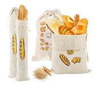 Casenly 4 Pièces Sacs à Pain en Lin, Sac à Pain Réutilisable avec Cordon de Serrage Sac de Stockage de Pain Tissu Longue Conservation pour Pain Baguette Fruits Légumes, 31 x 38cm/16 x 64cm