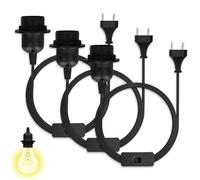 Casenly Douille E27 avec Interrupteur, 3 Piecès Support lampe pour ampoule avec Anneau Fileté e Câble d'alimentation de1,5 m et EU Prise pour Suspension Luminaire ou Lampe Créative