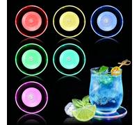 Casenly Lot de 6 Dessous de Verre LED, Dessous de Verre Lumineux Coloré Marche/Arrêt Éclairage Étanche Dessous de Verre Carré en Acrylique pour Bouteilles, Fêtes, Mariages, Bars, Noël