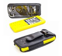 caseroxx Sac Cuir avec Clip Ceinture pour Nokia 206 en Cuir veritable, Housse de Protection à Porter à la Ceinture (avec fenêtre Transparente antisalissure; Coloris Noir)