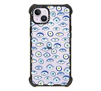 CASETiFY Coque de protection ultra résistante pour iPhone 14 Plus - Bleu All Seeing Eye Summer Holiday Pattern - Noir brillant Re/CASETiFY
