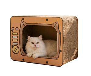 Casetta Per Gatti In Cartone - Tiragraffi Protettore Per Mobili Da 15,7 Pollici | Cuccia Per Animali Con Fondo Antiscivolo, Giocattolo Di Arricchimento A Forma Di TV Per Gattini, Coniglietti, Criceti,