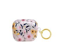 Casevita Coque à fleurs compatible avec AirPods 4 avec suppression active du bruit avec porte-clés, jolie coque de protection transparente en TPU souple pour homme et femme