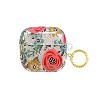 Casevita Coque à fleurs compatible avec AirPods 4 avec suppression active du bruit avec porte-clés, jolie coque de protection transparente en TPU souple pour homme et femme
