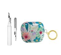 Casevita Coque de protection 3 en 1 transparente à motif floral compatible avec AirPods 4 avec suppression active du bruit et porte-clés, motif fleurs mignonnes en TPU souple pour femme avec kit de
