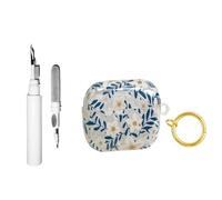 Casevita Coque de protection 3 en 1 transparente à motif floral compatible avec AirPods 4 avec suppression active du bruit et porte-clés, motif fleurs mignonnes en TPU souple pour femme avec kit de