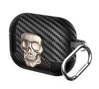 Casevita Coque de verrouillage compatible avec Airpods Pro/Pro 2ème génération avec porte-clés, tête de mort cool, fibre de carbone, coque de protection amusante en TPU souple résistant aux chocs pour