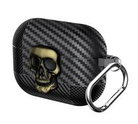 Casevita Coque de verrouillage compatible avec Airpods Pro/Pro 2ème génération avec porte-clés, tête de mort cool, fibre de carbone, coque de protection amusante en TPU souple résistant aux chocs pour
