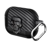 Casevita Coque de verrouillage compatible avec Airpods Pro/Pro 2ème génération avec porte-clés, tête de mort cool, fibre de carbone, coque de protection amusante en TPU souple résistant aux chocs pour