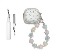 Casevita Coque mignonne 3 en 1 compatible avec AirPods 4 avec suppression active du bruit et sangle, fleurs 3D transparentes pour femme, coque de protection antichoc avec stylo de nettoyage