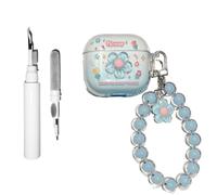 Casevita Coque mignonne 3 en 1 compatible avec AirPods 4 avec suppression active du bruit et sangle, fleurs 3D transparentes pour femme, coque de protection antichoc avec stylo de nettoyage