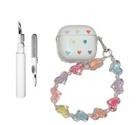 Casevita Coque mignonne 3 en 1 compatible avec AirPods 4 avec suppression active du bruit et sangle, motif cœur transparent de dessin animé pour femme, coque de protection antichoc avec stylo de